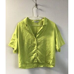 Ro & De Silky Neon Green Cropped Button Up Blouse Size XL  Shirt 💚